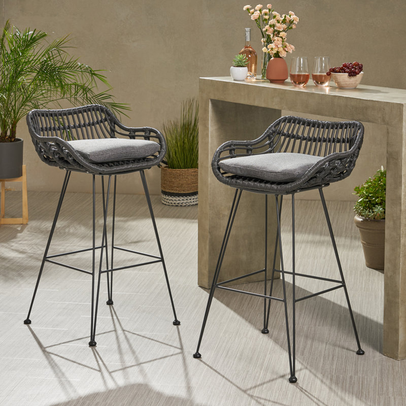 Lucrezia Wicker 30" Patio Bar Stool with Cushion & Reviews Joss & Main